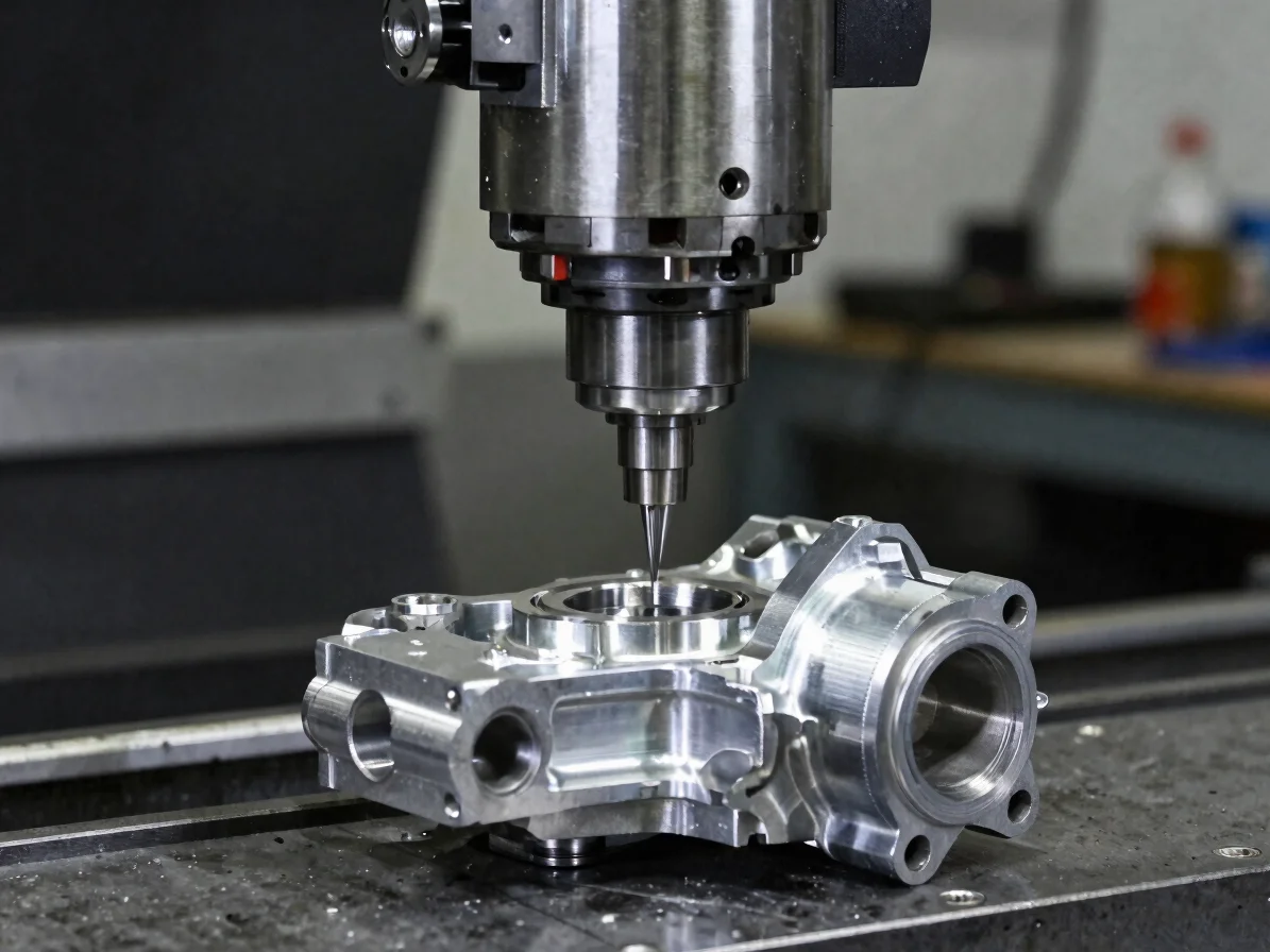 Candid macro photograph of a CNC milling operation cutting a mach